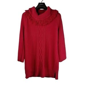 KAREN SCOTT Women's Festive Red Cowl Neck Frills Cable Knit Ribbed Trimmings S